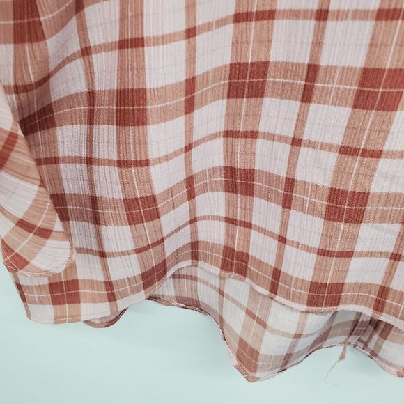 Lauren Conrad Plaid Ruffle Sleeve Blouse Womens L Pink Rust Gingham Cottagecore - Picture 4 of 13